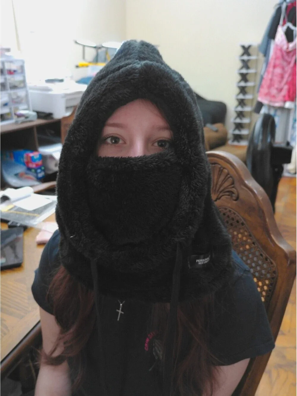 Sherpa Balaclava Hood Womens Black Y2K Inspired Fuzzy Plush Ski Mask Winter Hat